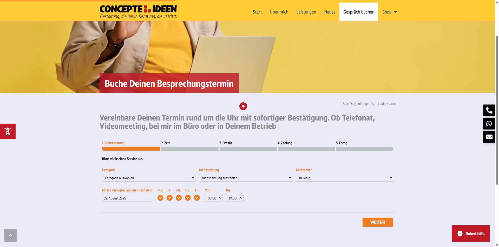 Online-Buchungstool für Termine bei Concepte Ideen.