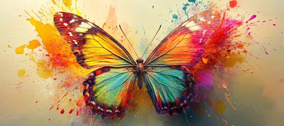 Bunter Schmetterling mit farbigen Farbspritzern