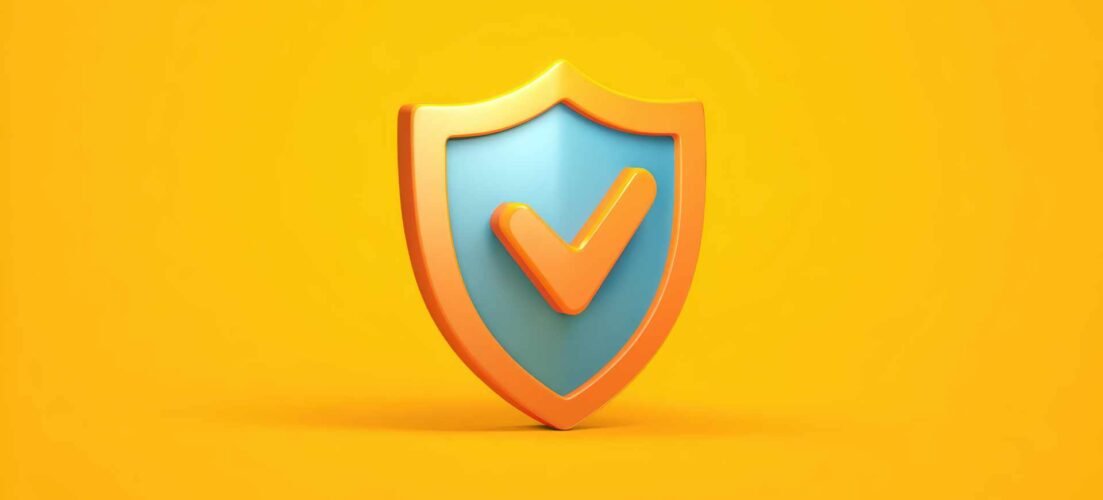 Schild mit Häkchen auf gelbem Hintergrund